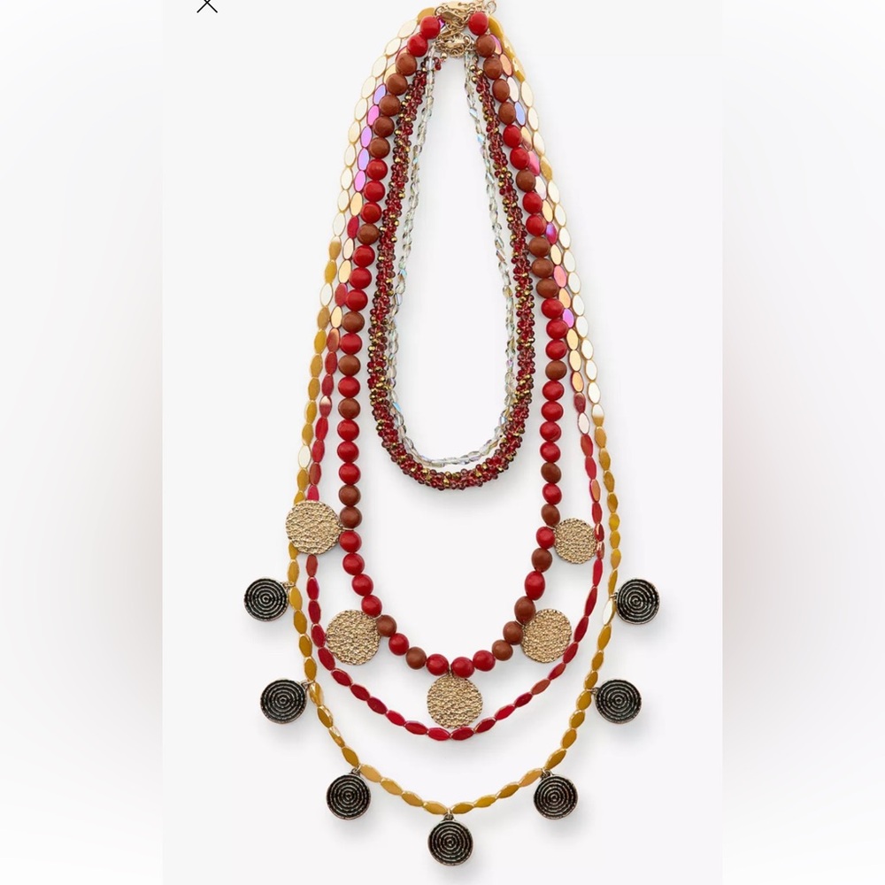 Zara Red and Gold Multi-Layer Necklace BEADED NECKLACE PACK - Picture 3 of 7